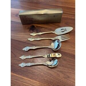 Barclay Geneve 5 Piece Hostess Serving Set 24k Gold Electroplate Set